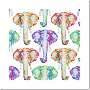 Pattern of oil elephants portrait painting in multicolored tones. Posters and Art